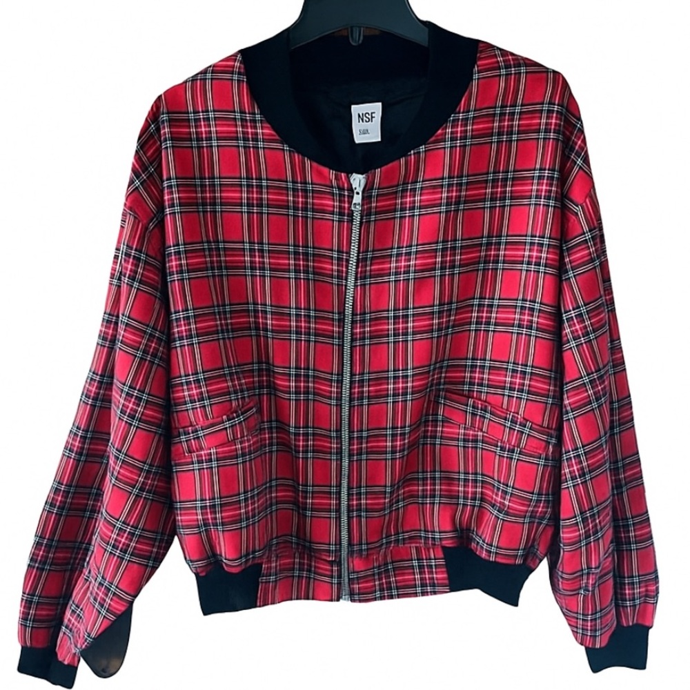 NSF Tartan Plaid Bomber Jacket Size Small Made in USA HOLIDAY NWT